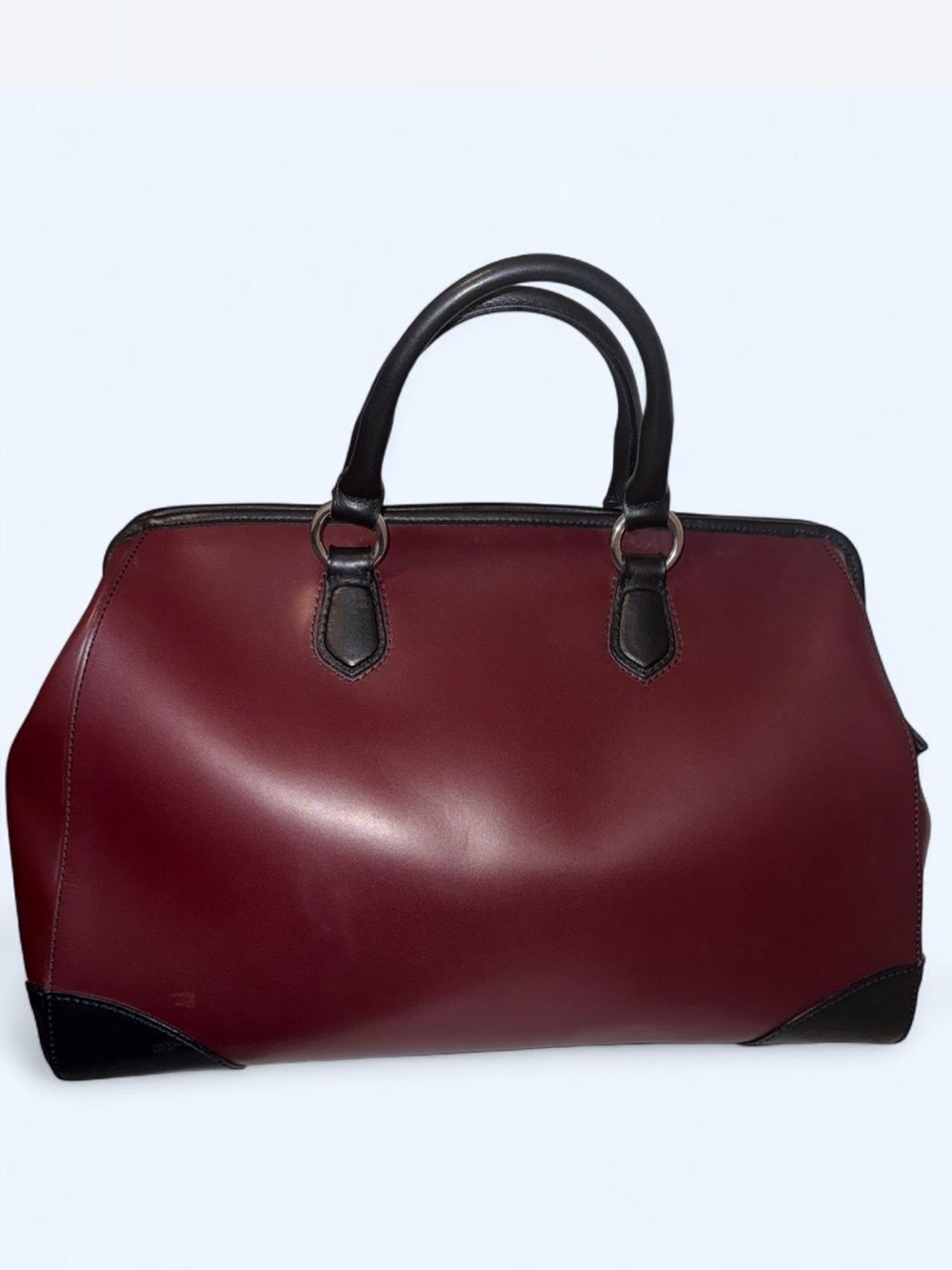 Iacucci Burgundy and Black Top-Handle Leather Tote - Picture 4 of 8